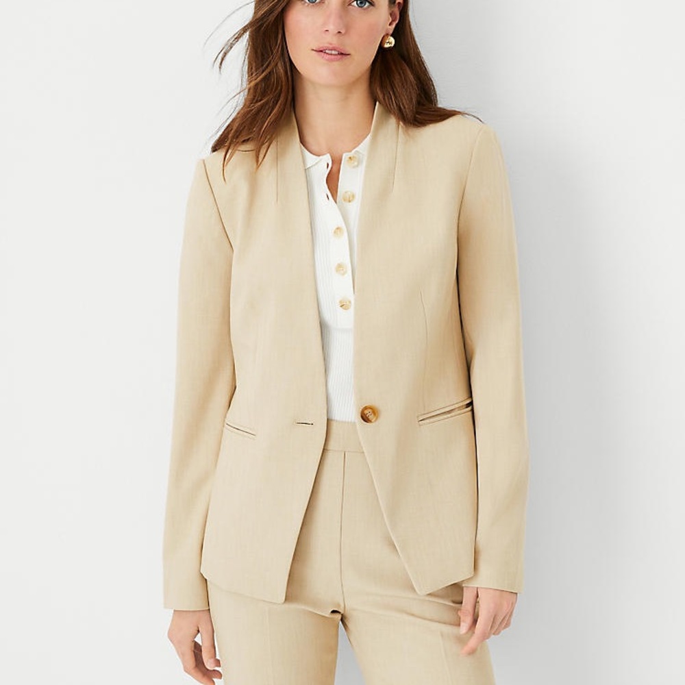 Ann Taylor Beige Collarless Blazer